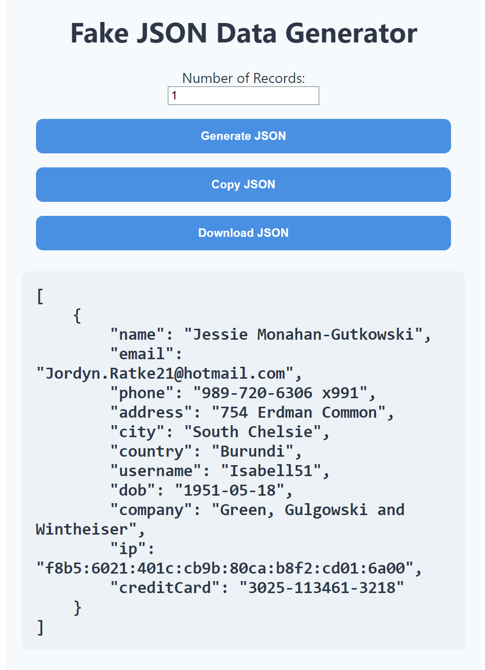 Fake Json Data Generator